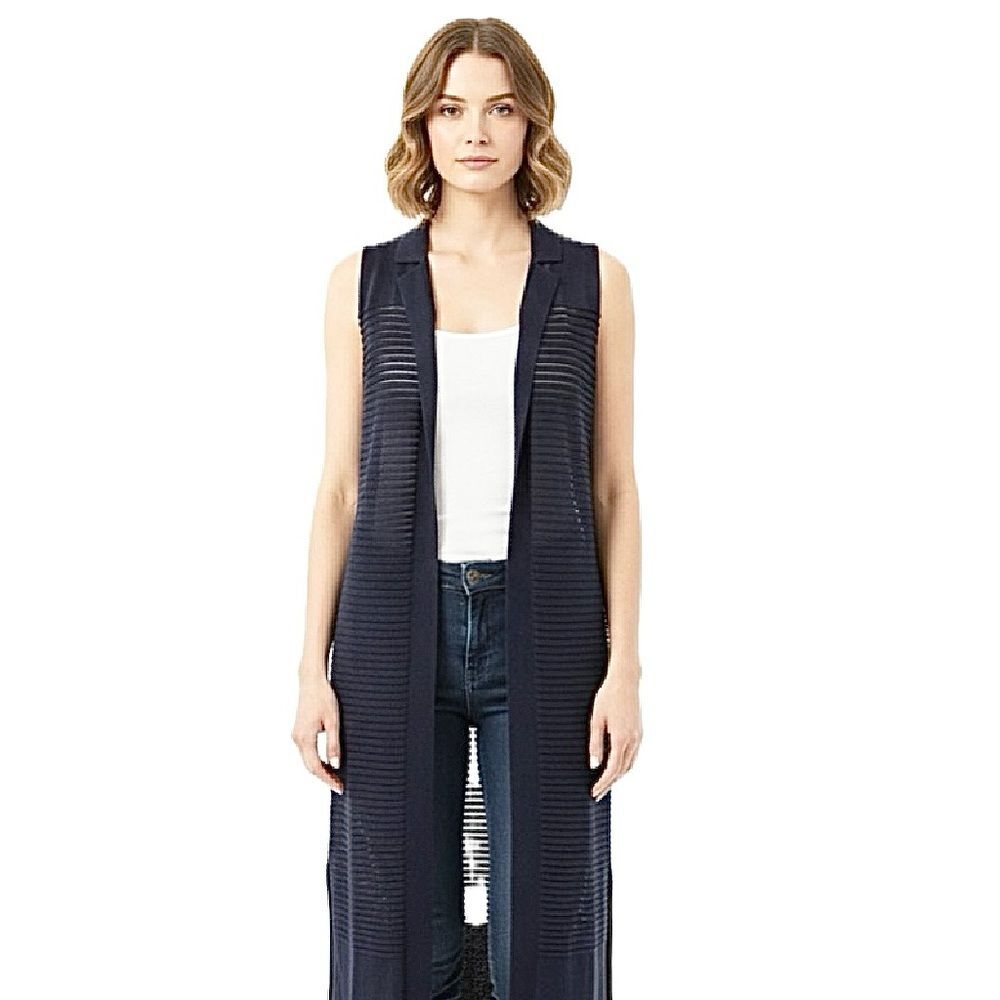 Chico’s Ink Blue Ottoman Textured Vest Sweater Sleeveless Size 0|Small